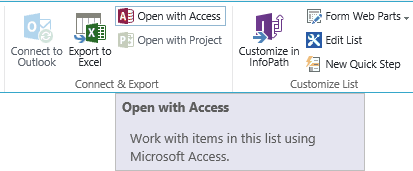 Open with Access on the Ribbon